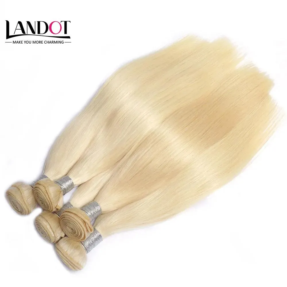 Inslagen Beste 10A Bleach Blonde 613 Virgin Hair Extensions Braziliaanse Peruaanse Indiase Maleisische Straight Remy Menselijk haar weeft 3/4 Bundels