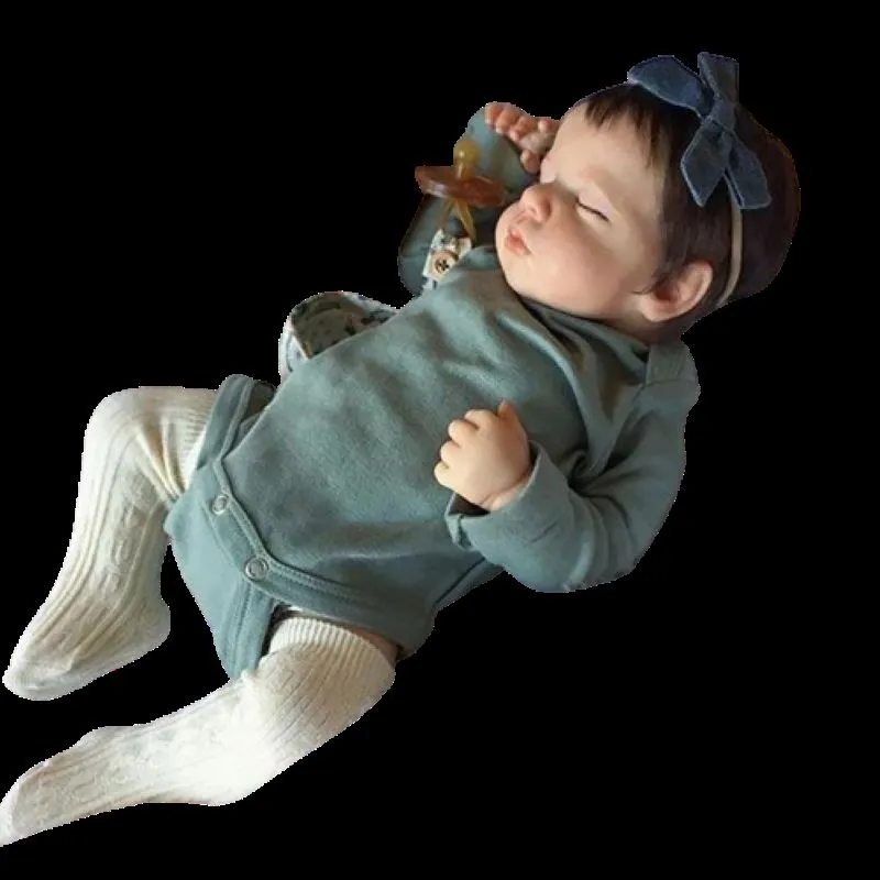 19 inch Newborn Baby Doll Handmade Lifelike Reborn Loulou Sleeping Soft Touch Cuddly Doll with 3D Painted Skin Visible Veins