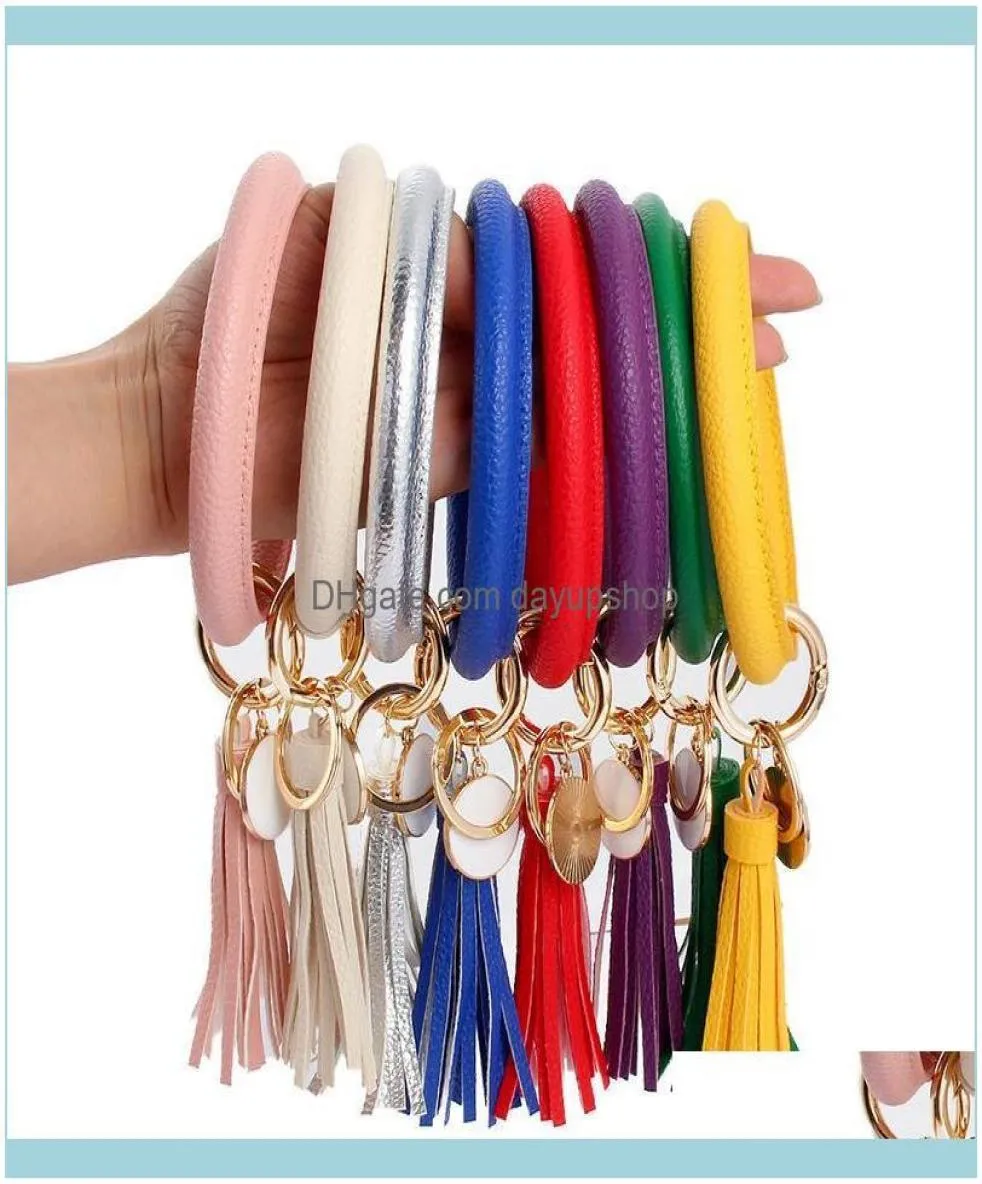 Bangle Bracelets Jewelry Fashion Pu Leather Bracelet Keychain Tassel Pendant Sports Wallet Keyring For Women Jewelry Key Chains Ch9504038