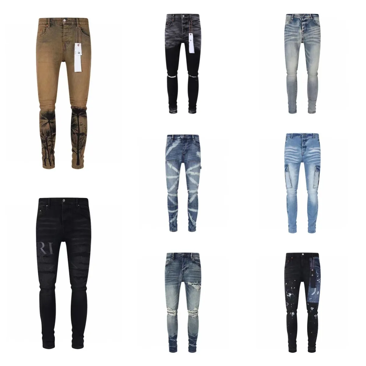 Diseñador para hombre Pur Jeans para hombre Pantalones de talla grande Moda para mujer Tendencias Desgastado Negro Ripped Biker Slim Fit Pantalones de chándal de motocicleta 28-40