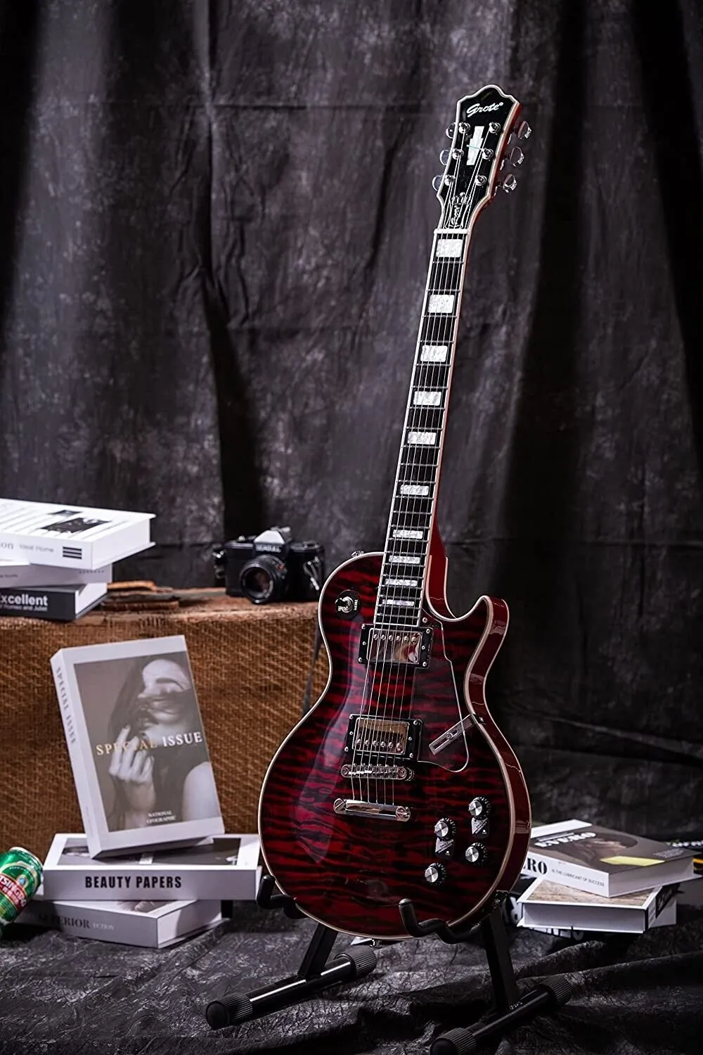 2023 Grote Red Burst LPS-003 Coils Splitting Solid Body E-Gitarre