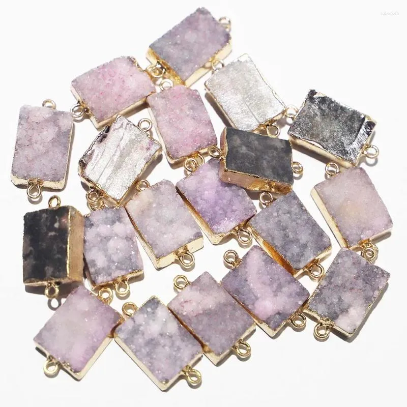 Pendant Necklaces Natural Raw Stone Pink Crystal Cluster Pendants Electro Plated Pack With Gold Edge Connector Hand Charms Necklace