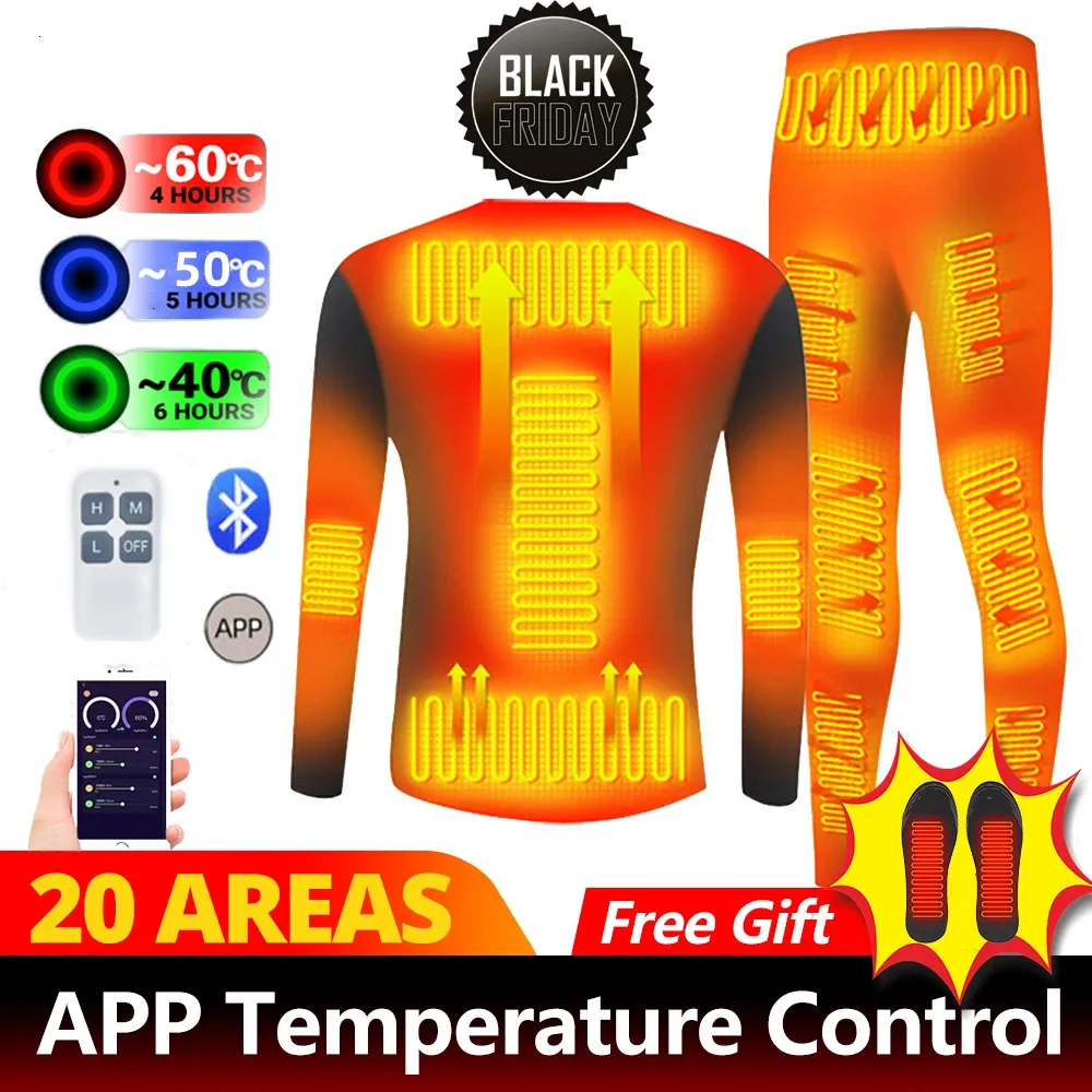 Intimo termico invernale da uomo e da donna APP Controllo temperatura Batteria USB Intimo termico da sci per moto in pile riscaldato 240103