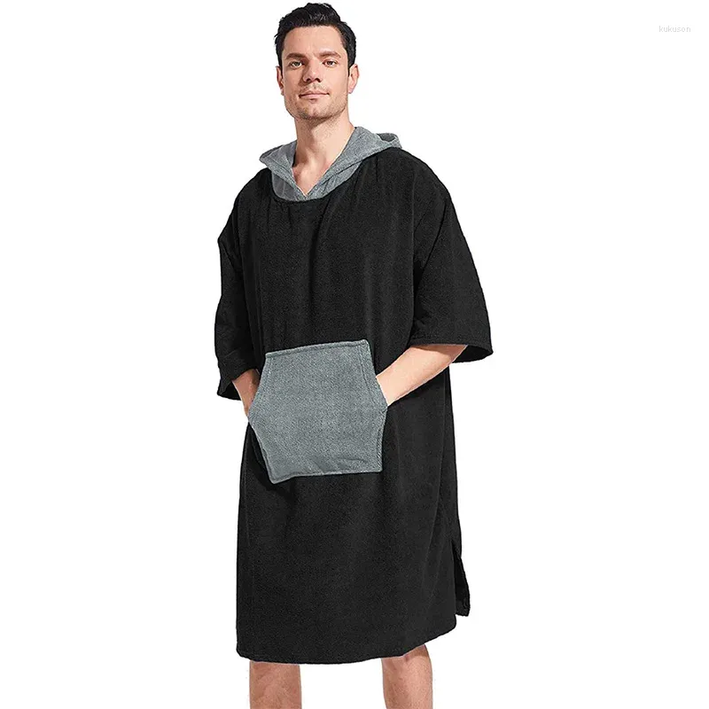 Asciugamano unisex poncho con cappuccio nuoto surf fasciatoio per adulti con tasca in microfibra grandi vestaglie per le vacanze in spiaggia balneazione