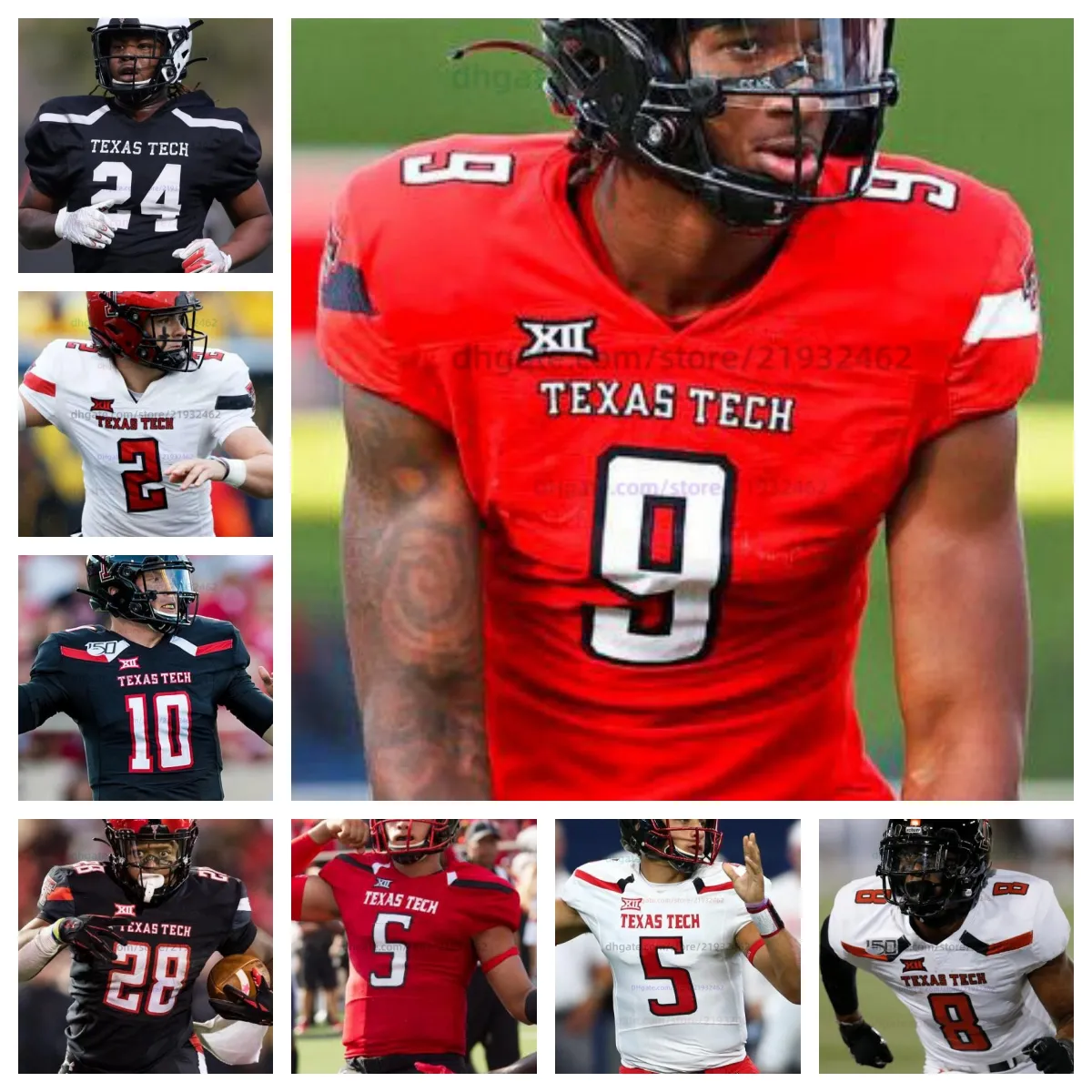 Personnalisez le maillot de football universitaire Texas Tech TTU n'importe quel nom n'importe quel numéro Cameron Watts 28 Tahj Brooks 17 Jake Strong Armand Shyne Dave Parks Donny Anderson