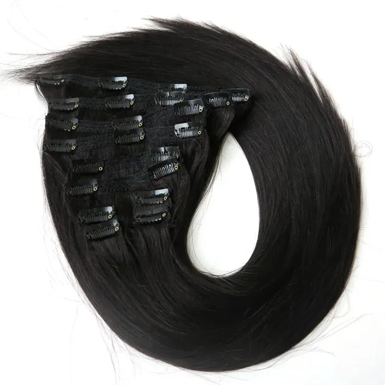 エクステンション160g 22 "髪の拡張のクリップインディアンレミー人間の髪10pcsブラックカラー