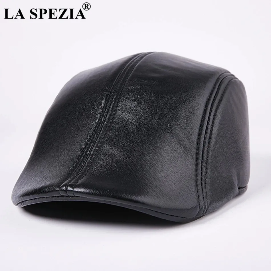 LA SPEZIA Lederen Baretten Voor Mannen Casual Zwarte Eendenbek Ivy Caps Mannelijke Lente Luxe Italiaanse Merk Directeuren Platte Hoeden 240103