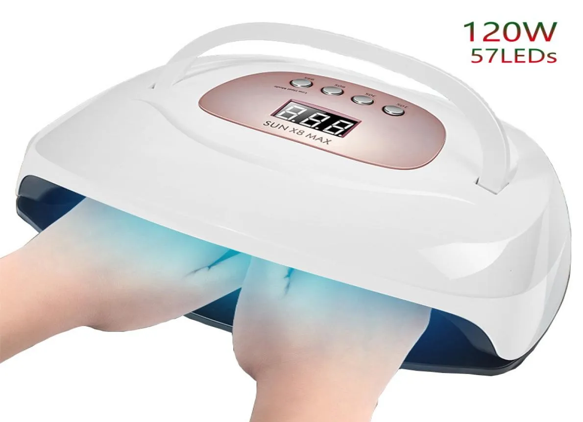 120 Вт SUN X8 Max UV LED Salon 57 светодиодов Быстрое отверждение всех гель-лаков 10S 30S 60S 99S Мощная лампа для сушки ногтей 2103051031336