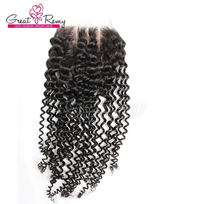 Tramas peruanas onda encaracolado top fechamento de renda três vias parte 44 peças de cabelo virgem cabelo humano cor natural remy cabelo tingível greatremy rápido