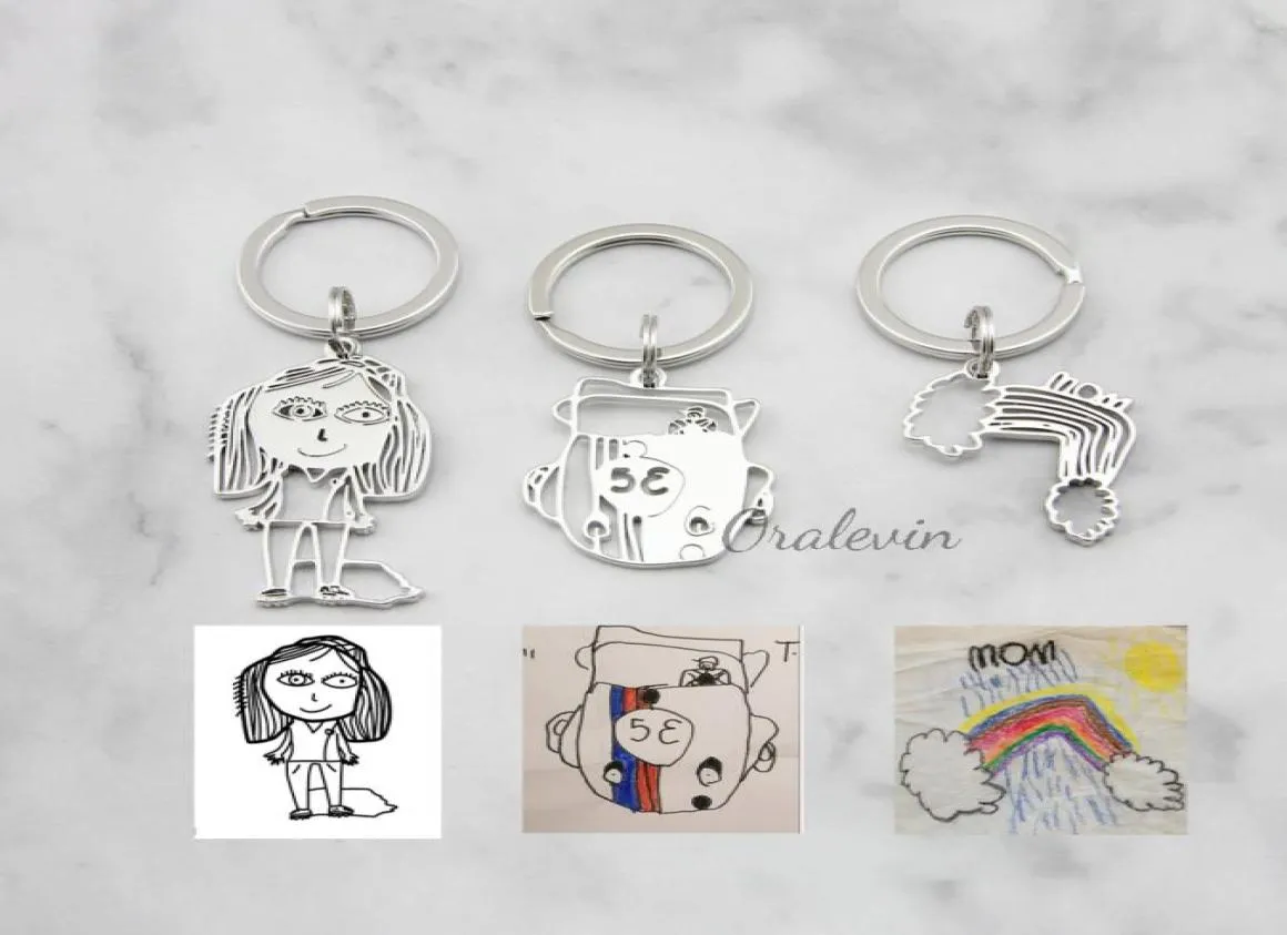 Customized Children039s Drawing Keychain Kid039s Art Child Artwork Personalized Keychain Custom Name Jewelry Christmas GIFT 7679741