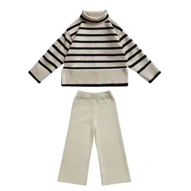 Mode fille Vintage rayé pull automne hiver enfant en bas âge tricoté haut à col roulé coton bébé vêtements Parent-enfant pull 240102