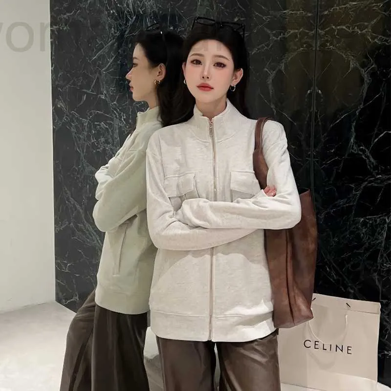 Kadın Ceketler Tasarımcı Markası Cep Metal Metal Günlük Moda Kat Sonbahar ve Kış Zipper Yarı Yüksek Boyun 360G Kazak Kadınlar G92H
