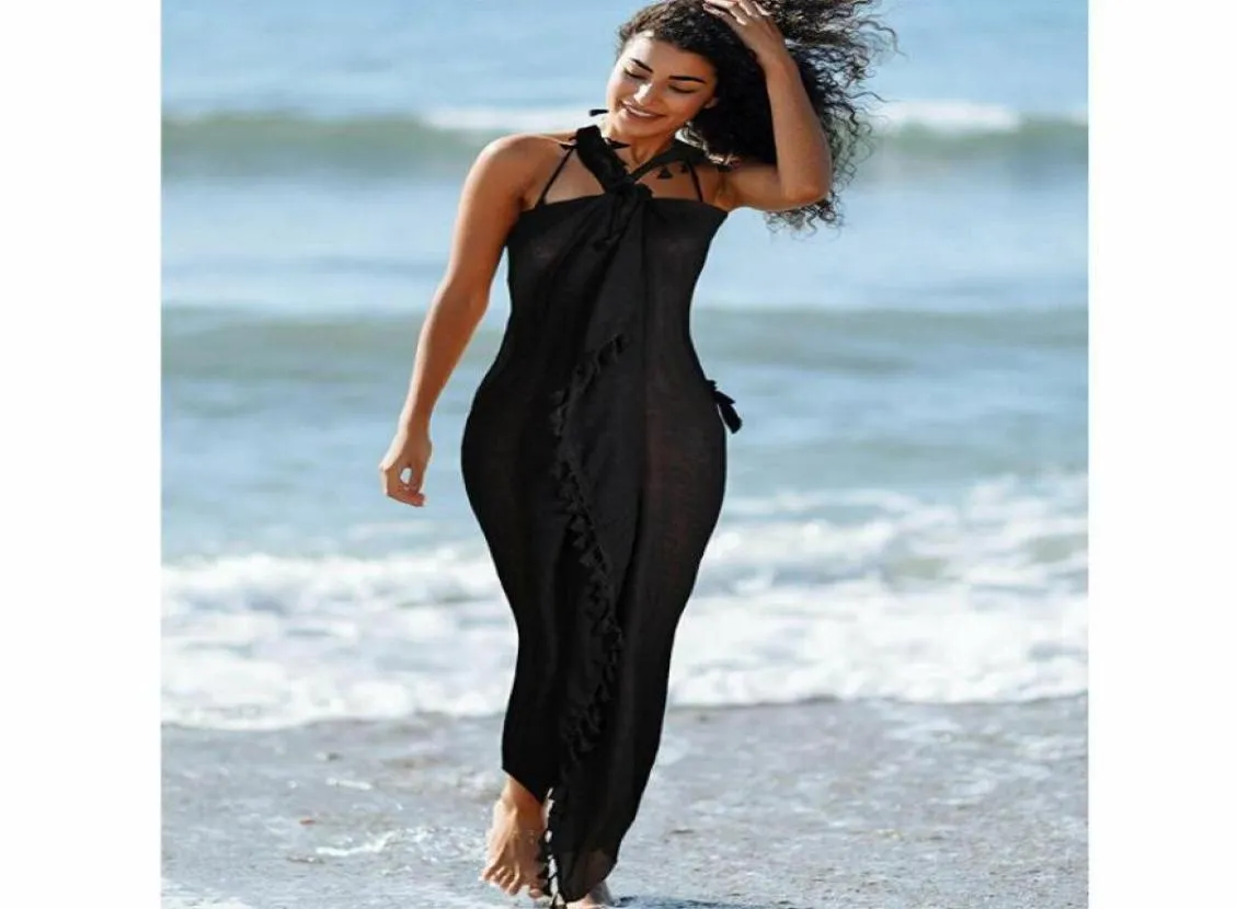 Moda feminina verão roupa de banho biquíni cobrir praia maxi longo envoltório saia sarongue vestido preto e branco sarongs3624335