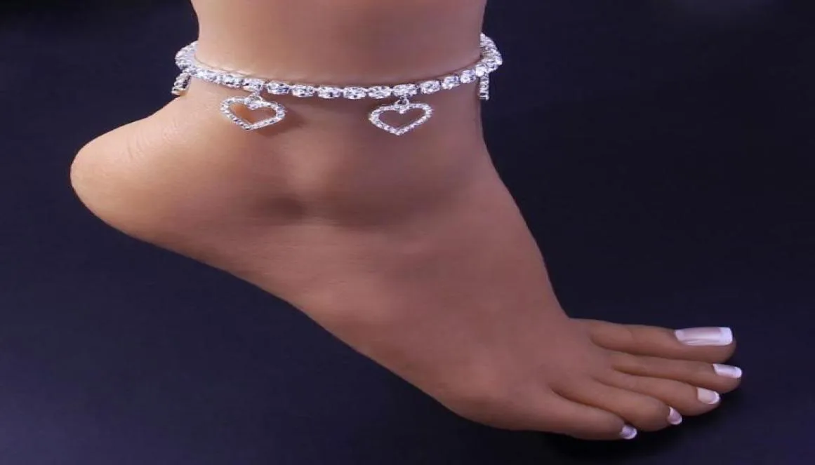 Anklets Tennis Chain 4 Hearts Ankle Bracelet For Women Cubic Zirconia Leg Foot Jewelry Crystal Gold3453277