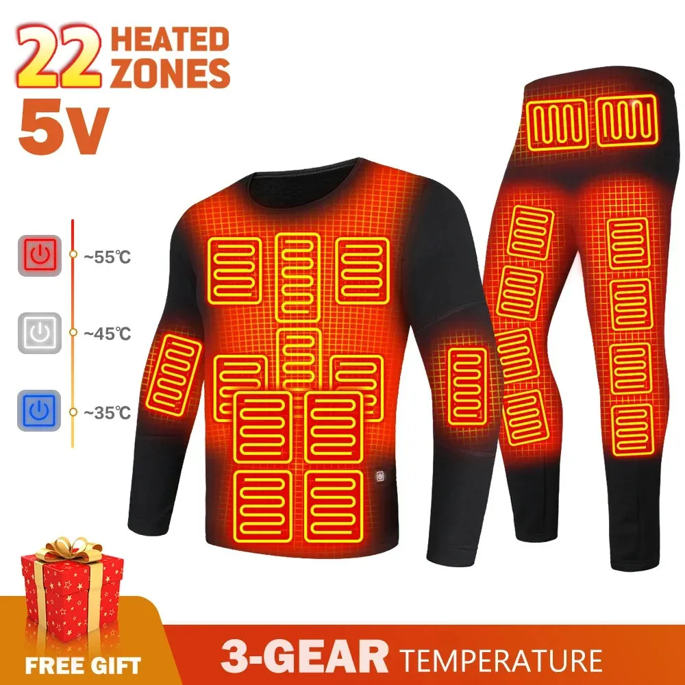 Heated Thermal Underwear Men Self-heating Jacket Ski Jacket Heated Jacket Women Thermal Underwear Autumn Pants Set Winter S-5XL 240103