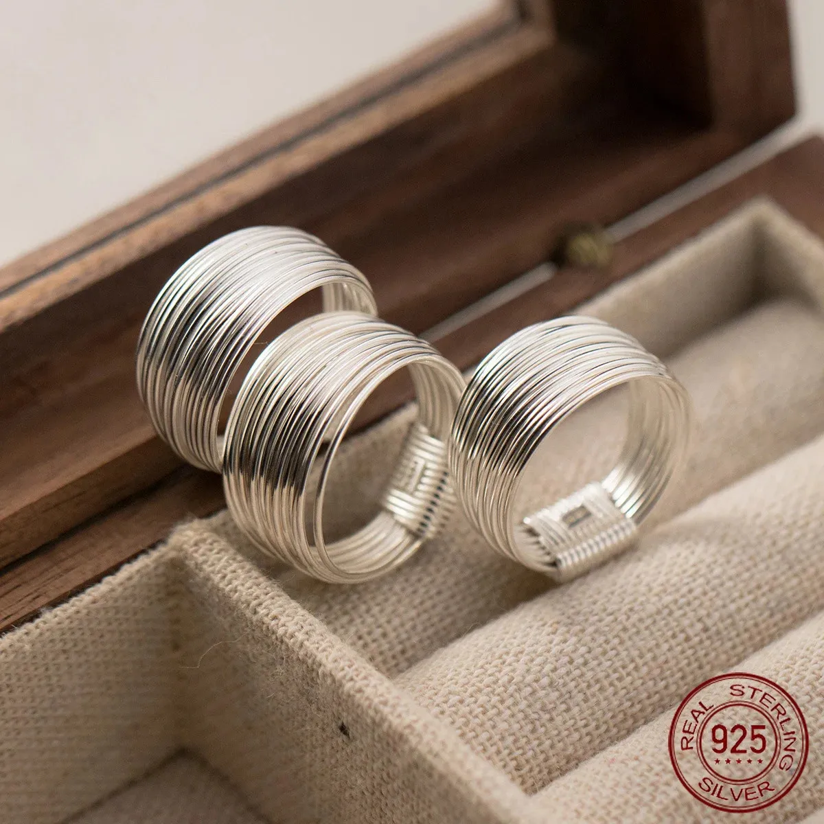 USA: s storlek bredd1cm silverring 925 koreanska ringar för kvinnor silver 925 sterling smycken flerskiktslinje vanliga stiliga ringar för tjej 240103