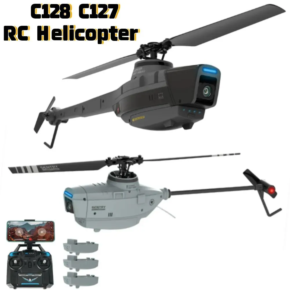 Aeronave Elétrica / RC Aeronave C128 C127 RC Helicóptero 720P HD Câmera Controle Remoto Quadcopter 2.4GHz 4CH Giroscópio Eletrônico Avião RC