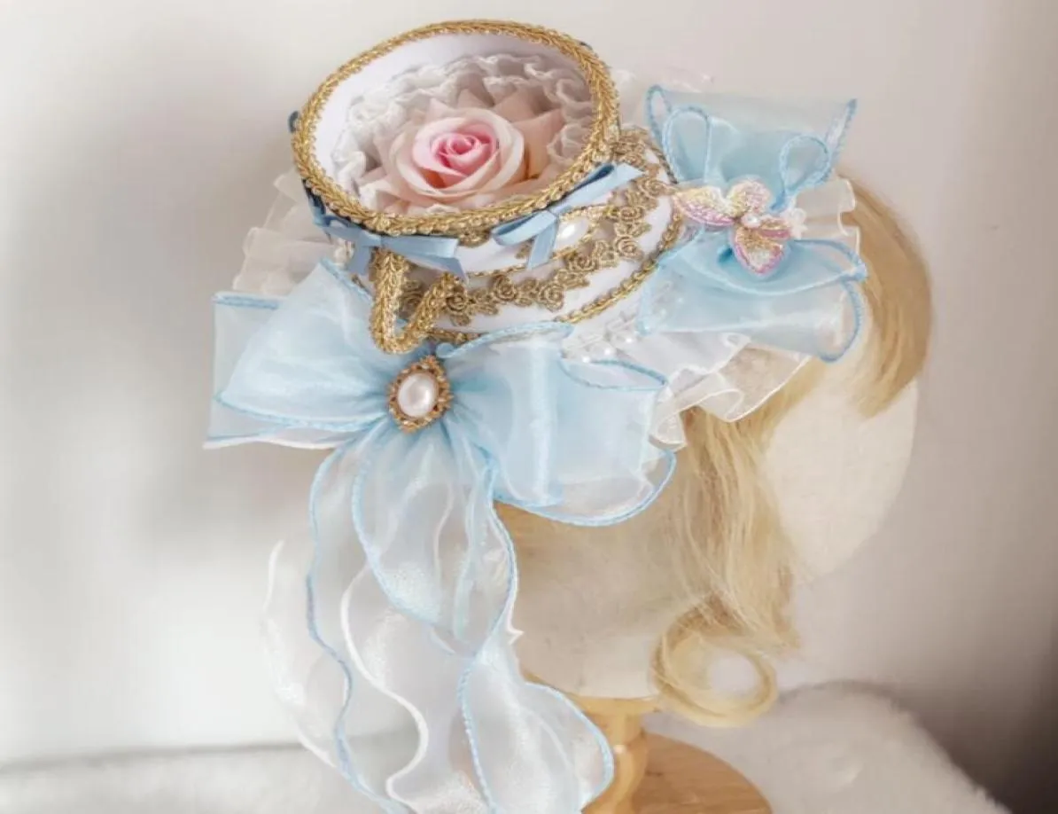 Stingy Brim Hats NONSAR Girl Hair Accessories Teacup Top Hat Court Rococo Style Spanish Flat Fashion Flower9823229