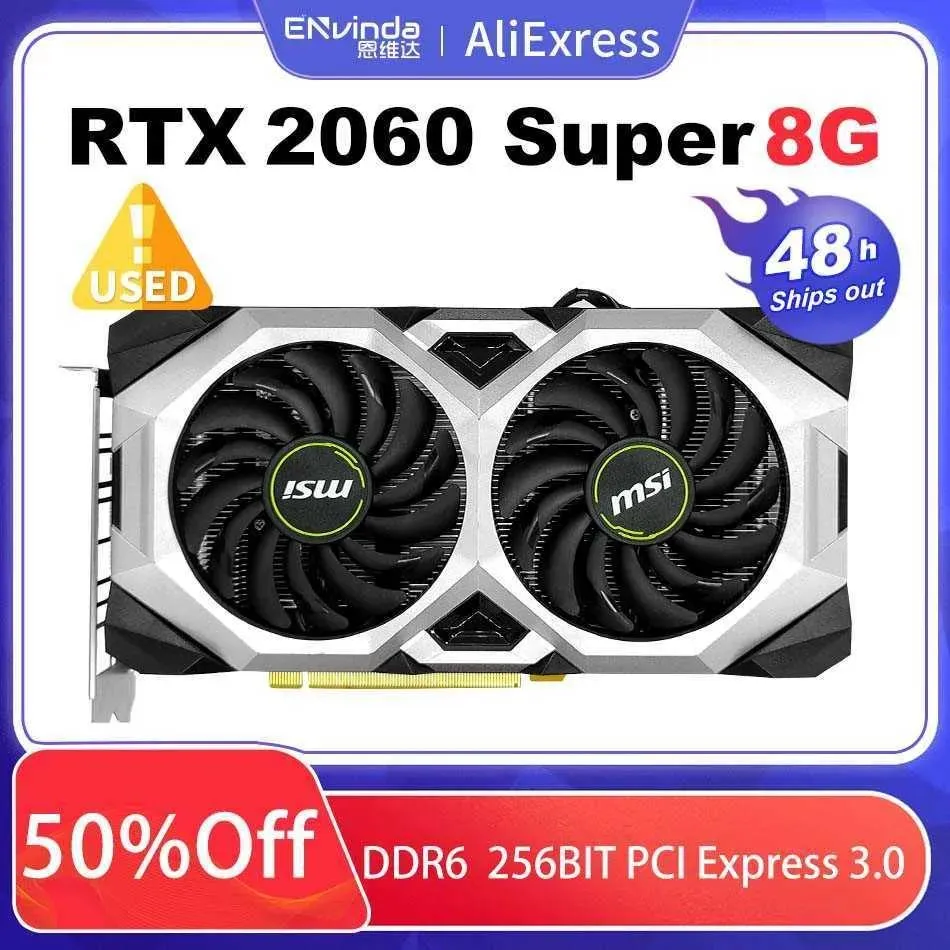 البطاقات التي تم تجديدها MSI Graphics Card Geforce RTX 2060 Super Ventus 8GB GDDR6 256BIT NVIDIA Gaming Support AMD Intel Desktop CPU12NM