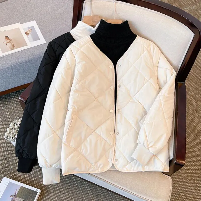 Casacos de trincheira femininos 2024 outono jaqueta de inverno mulheres para baixo algodão leve quente solto acolchoado casual preto outerwear feminino