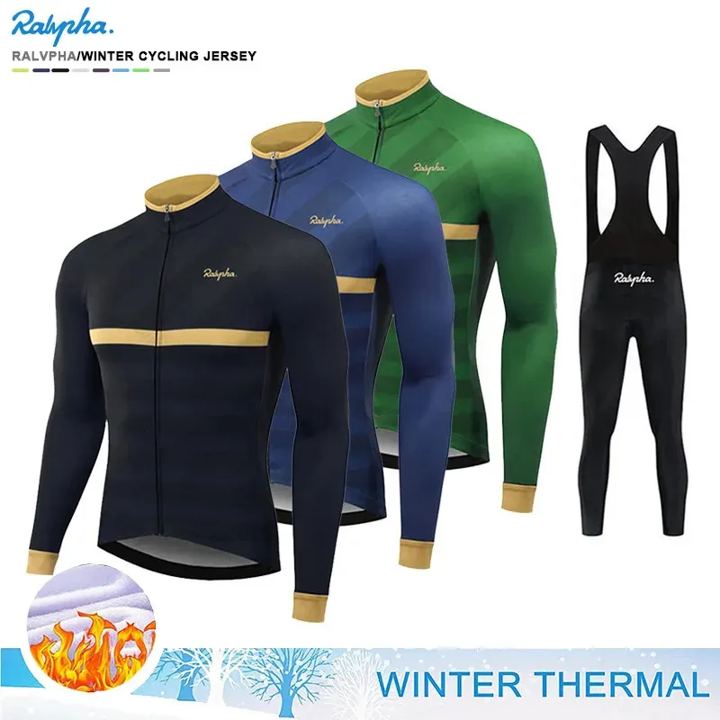 Vinter termisk fleece långärmad cykeltröja set bib byxor ropa ciclismo cykelkläder cykel män kläder kostym240102