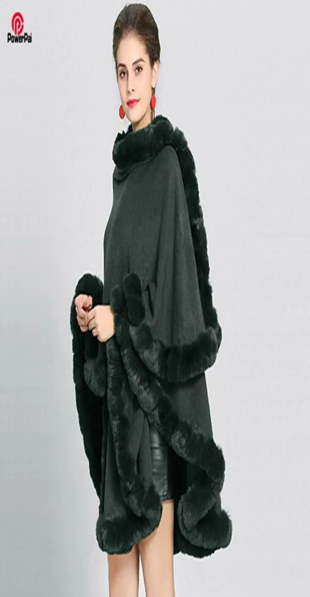 Fashion Handcraft Pełne wykończenie Faux Rex Rabbit Futro Płaszcz Losy Knit Cashmere Cloak Shawl Kobiety jesienne zima nowa palium warstwa 202984893