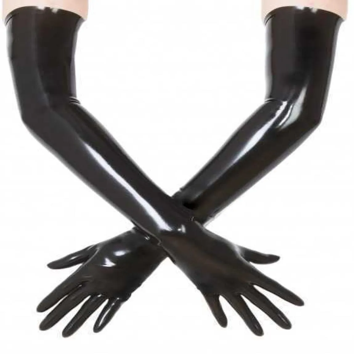 Fingerlösa handskar unisex latex gummi svart gjuten axel längd unisex lång fetisch l2210205497571