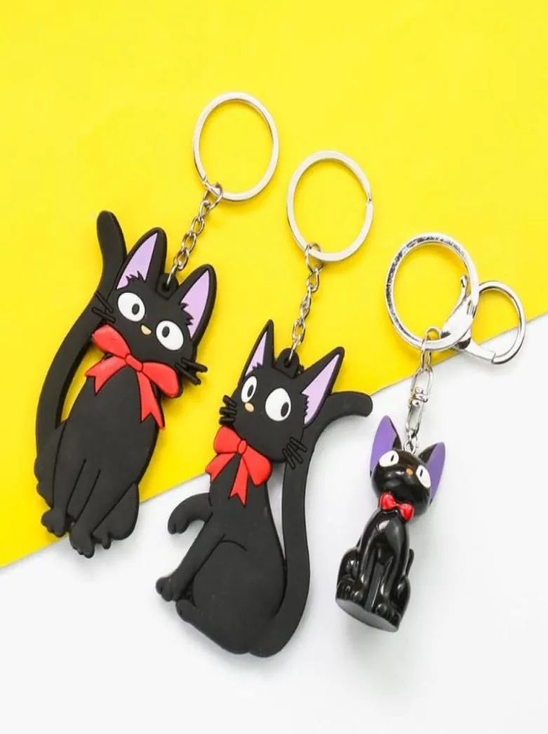 Chaveiros bonito preto jiji gato chaveiro pvc borracha kikis entrega servir chaveiro anel titular saco telefone ornamento jóias presente6225190