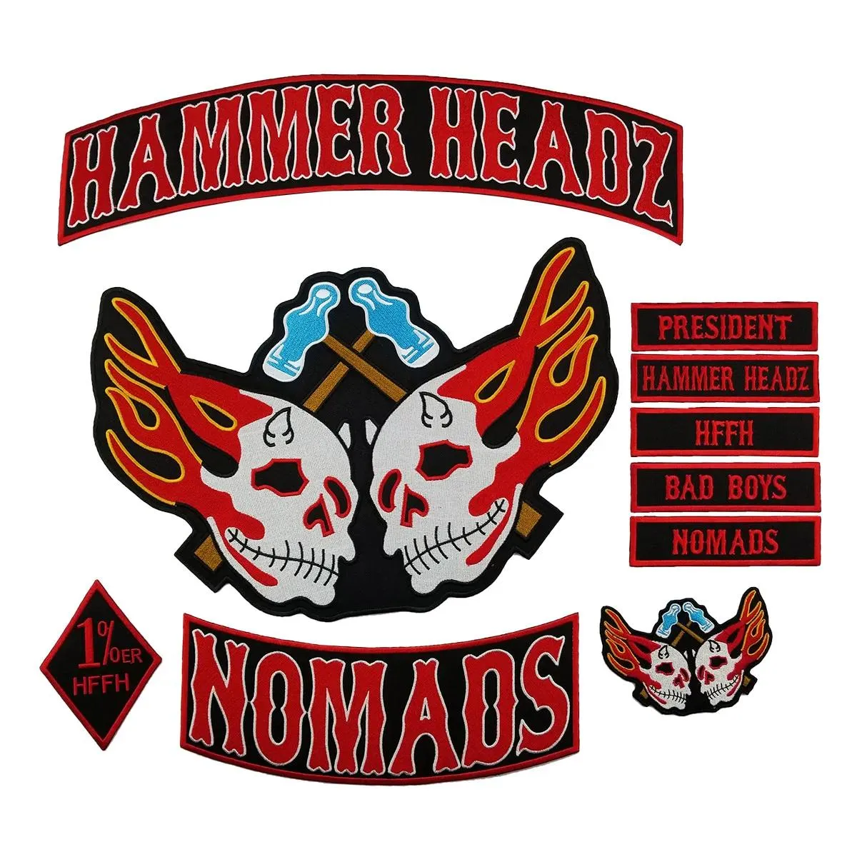 Инструменты на заказ 10 шт./лот HAMMER HEADZ 1% HFFH ВЫШИВКА Утюгом на куртке НАШИВКА НА ПОЛНУЮ СПИНУ БЕСПЛАТНАЯ ДОСТАВКА