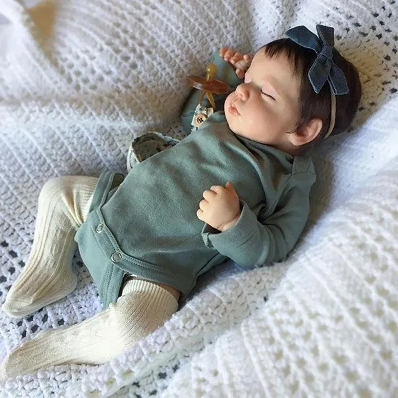 19 inch Newborn Baby Doll Handmade Lifelike Reborn Loulou Sleeping Soft Touch Cuddly Doll with 3D Painted Skin Visible Veins