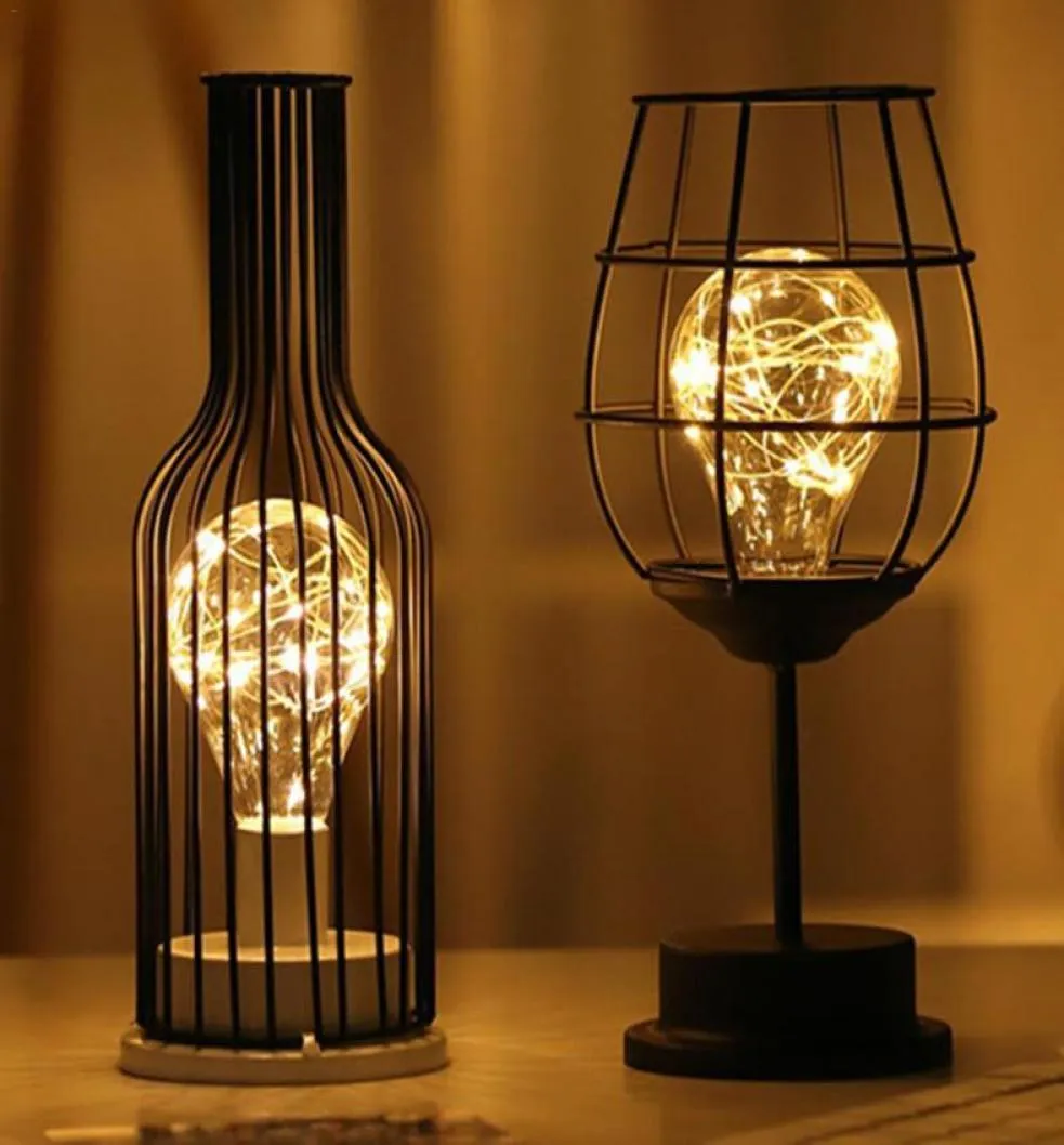 LED RETRO -glödlampa Iron Table Winebottle Copper Wire Night Light Creative El Home Decoration Desk Lamp Night Lamp Batteri Powered C7295165