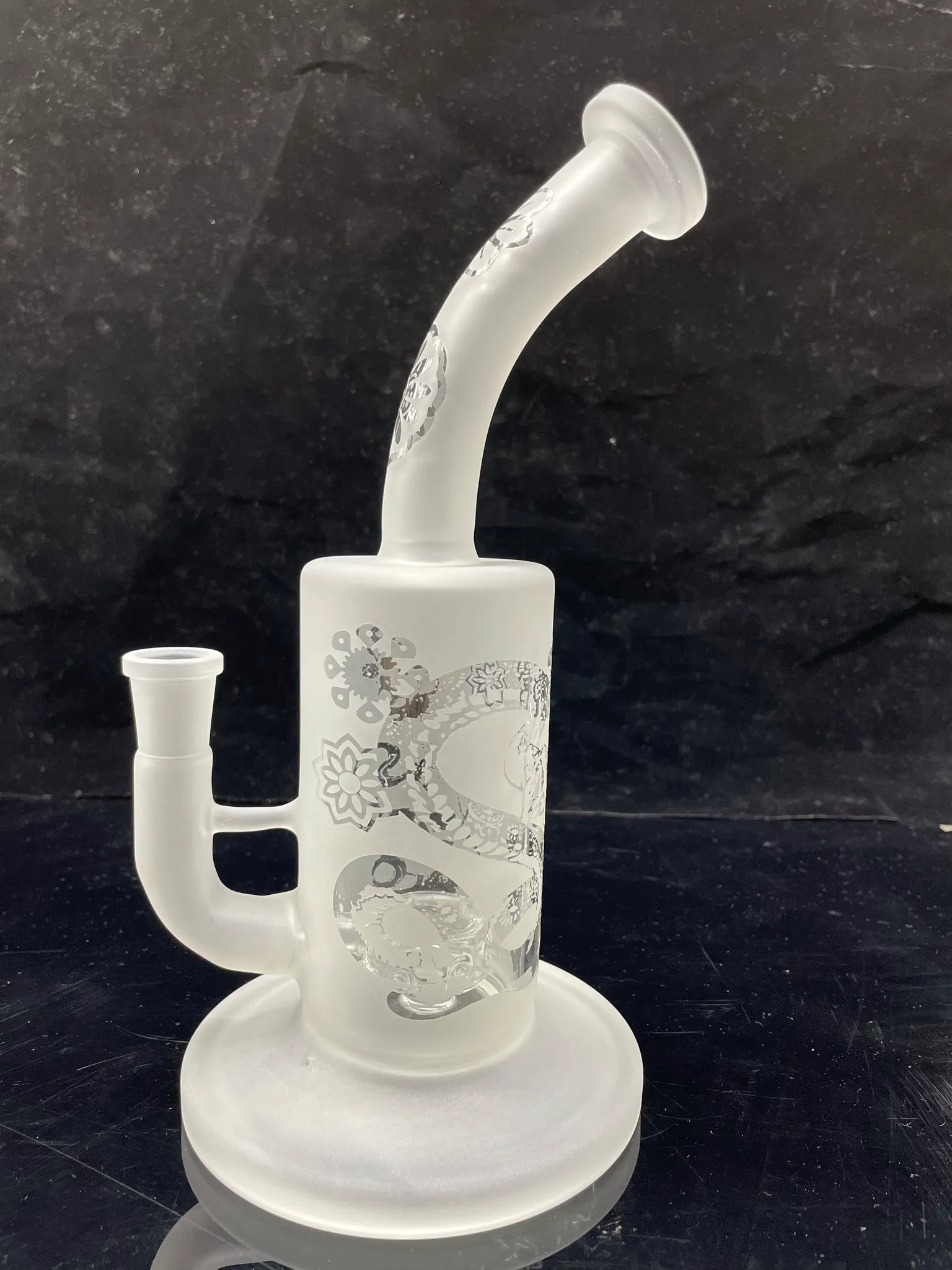 9inch Glass Bong Sandblast Hookah Clear Oriental Dragon Water Pipe 14mm Feminino Joint com Tigela