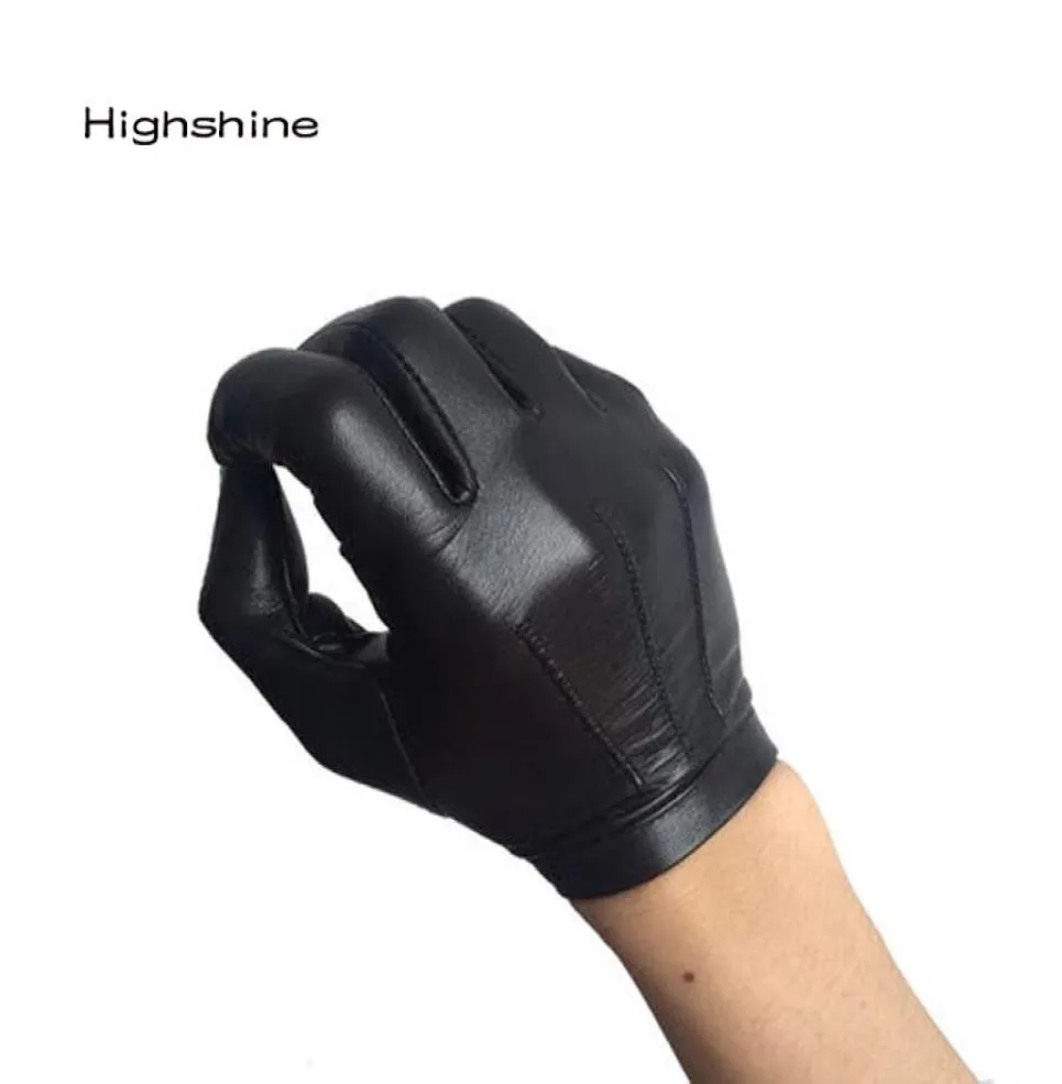 Highshine Unlined Wrist Button One Whole Piece of Sheep Leather Touch Screen Winter Gloves for Men Black and brown LJ2012218833321