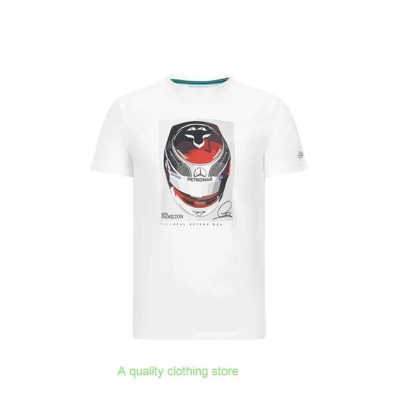 Fato de corrida de Fórmula 1 F1 Camiseta de manga curta Capacete Hamilton Mercedes Benz W11 Camiseta casual com gola redonda