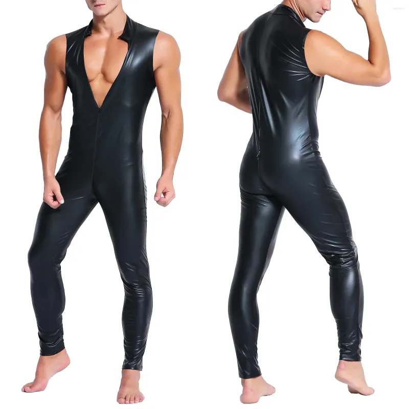 Costume da bagno da donna Nero Tuta elastica attillata da uomo Collo alto Senza maniche Cerniera Aderente Tuta elastica da performance Rave Party