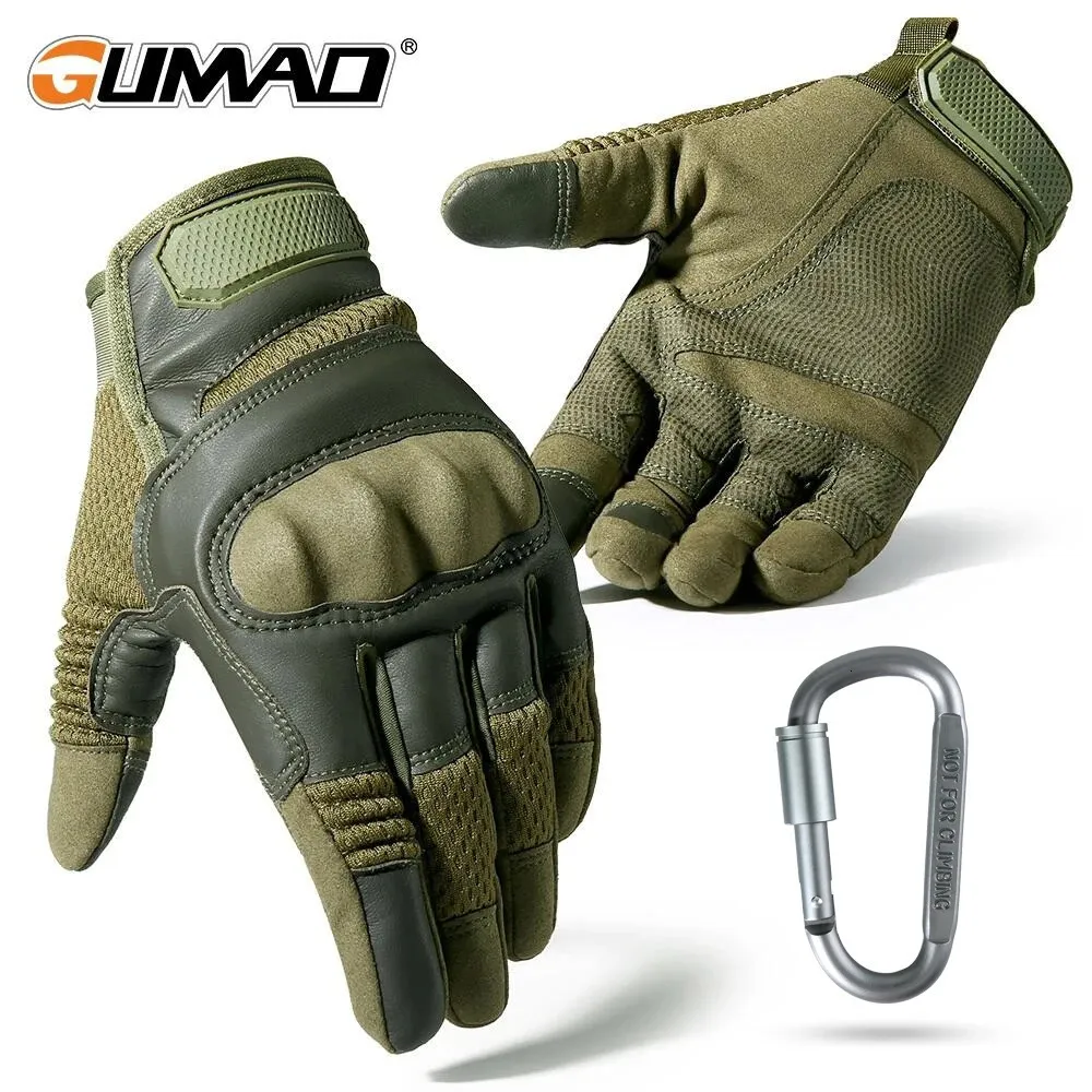 Gants tactiques en cuir PU écran tactile coque dure gant complet doigt armée militaire Combat Airsoft conduite mitaines de vélo hommes 240102