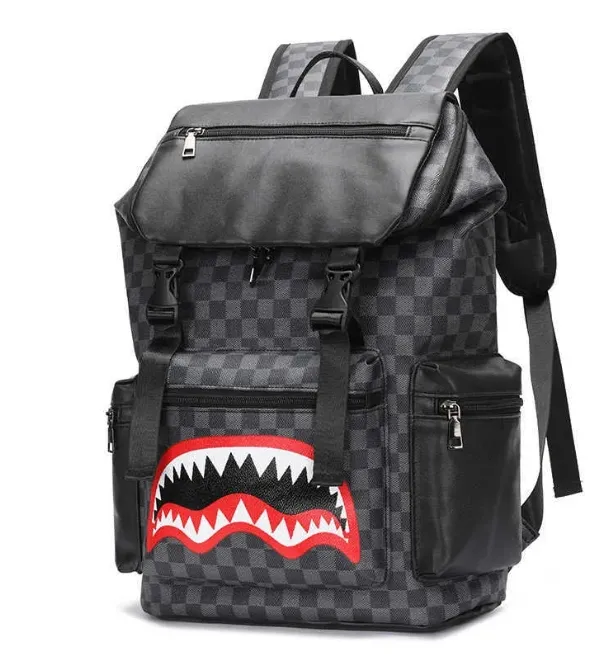 Backpack Checkered Backpack Korean Casual Pu Anti Splashing and Wearresistant Large Capacity Computer