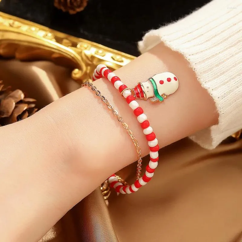 Charm Armbänder ALIUTOM Schneemann Rot Weiß Perlen Armband Für Frauen Weihnachtsmann Weihnachtskranz Kind Perle Mädchen Modeschmuck Geschenke