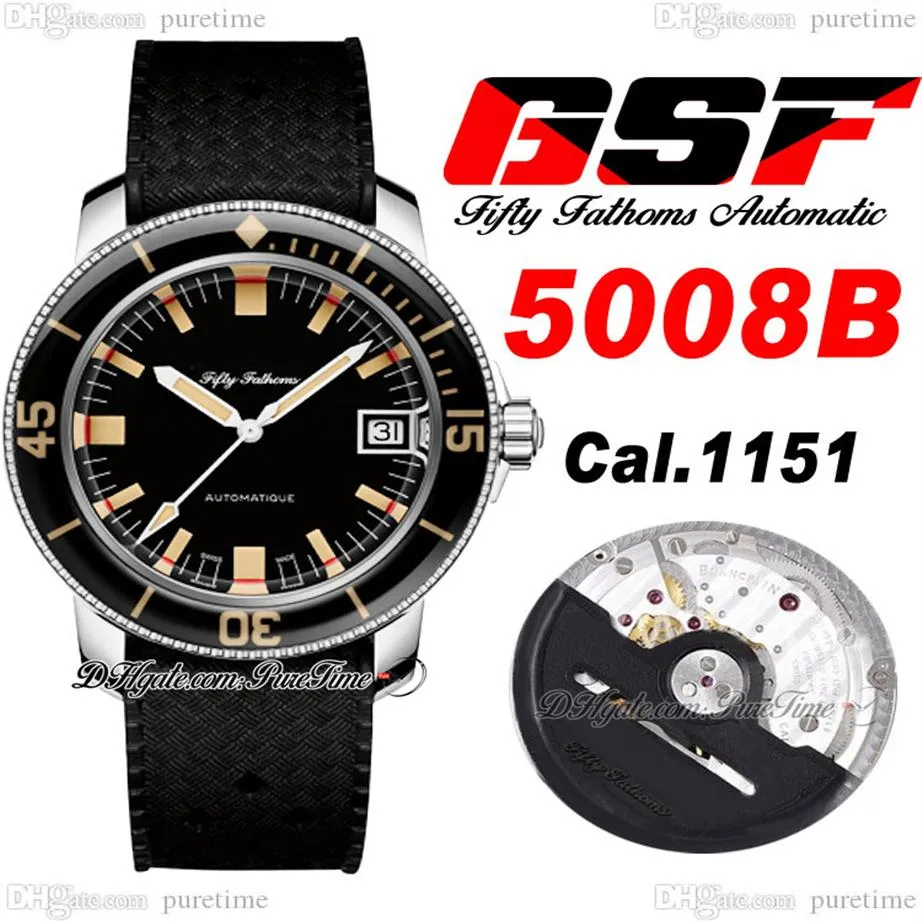 Fifty Fathoms Barakuda Re-Edition A1151 Automatic Mens Watch GSF 5008B-1130-B52A Black Dial Rubber Strap Super Edition Puretime C3303S