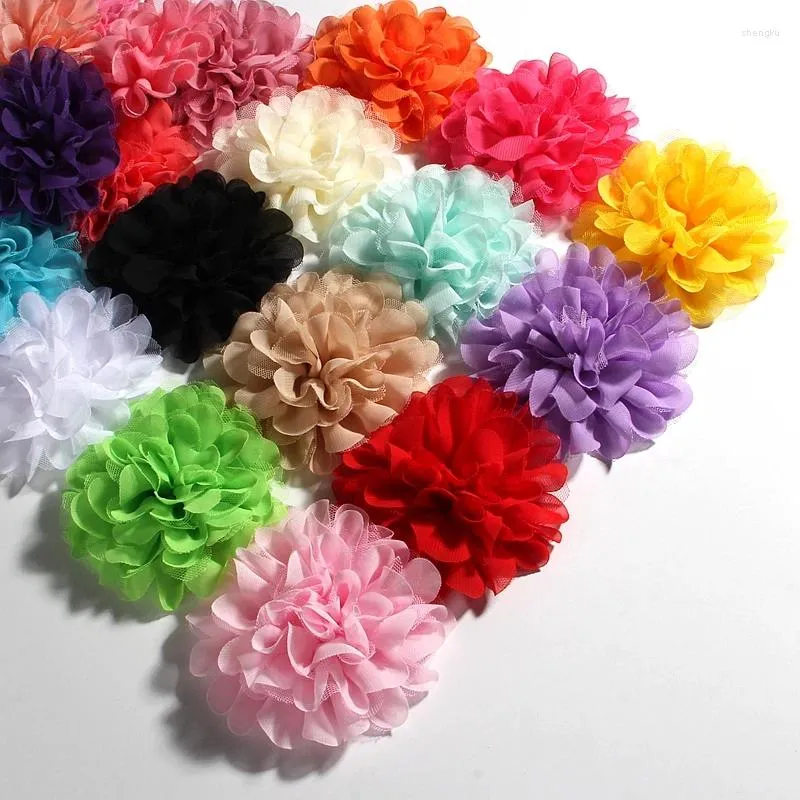 Hair Accessories 120PCS 4.4"11CM Sell Chiffon Mesh Flowers For Fluffy Fabric Lace Flower Kids Girls HeadWear Headbands