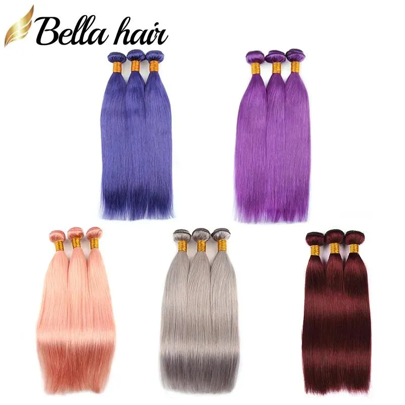 Wefts SALE 11A Colorful Hair Extensions Pink Blue Green Purple Grey Red 99J Colors Human Hair Weaves Bundles Julienchina BellaHair Facto