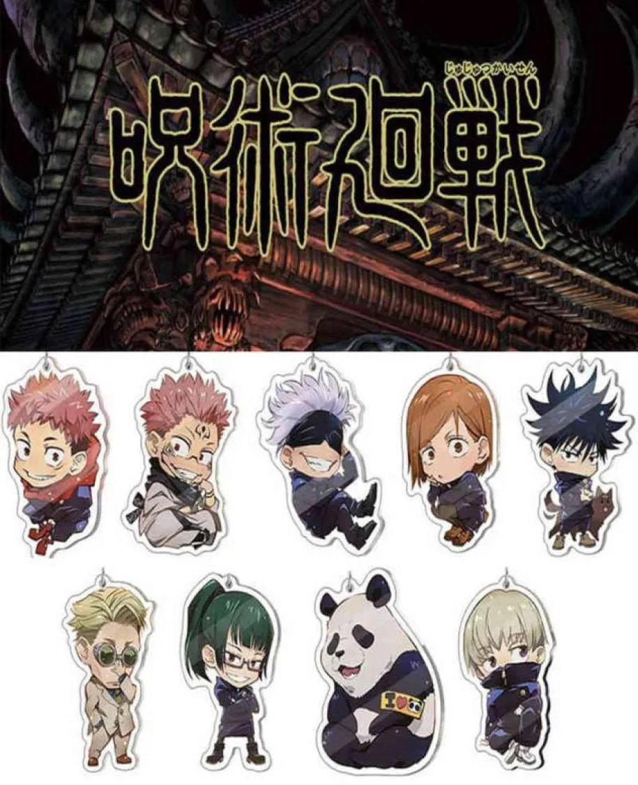 20 pçslote anime jujutsu kaisen acrílico chaveiros bonito gojo satoru yuji itadori fushiguro megumi pingente chaveiro inteiro aa2203186569974