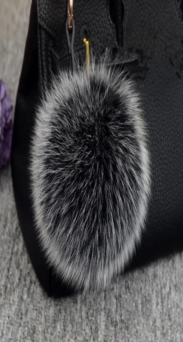 Luksusowy 15 cm y Fox Fur Ball Brelkain fur Pompons Blak kluczycy Bluczowy PORING POM POM BELUKAIN FOR CHARM WADANT ODNOSU
