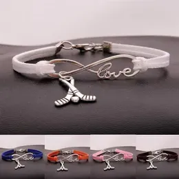 Fashion Jewelry Ancient Silver Hockey Sport pendant Bracelet Charm Bracelet Jewelry Mixed Velvet Rope Infinity Love 8 Bangle -295m