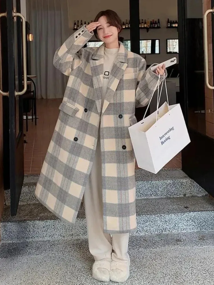 Manteau femme hiver haut de gamme minimaliste épaissi longueur moyenne manteau en laine tempérament Vintage américain sur taille vestes 240102