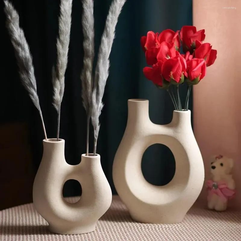 Vases BoyouNordic Ceramic Vase White Dried Flowers Modern Special Shape Design Balcony Porch Living Room Desktop Home Bedroom Decor