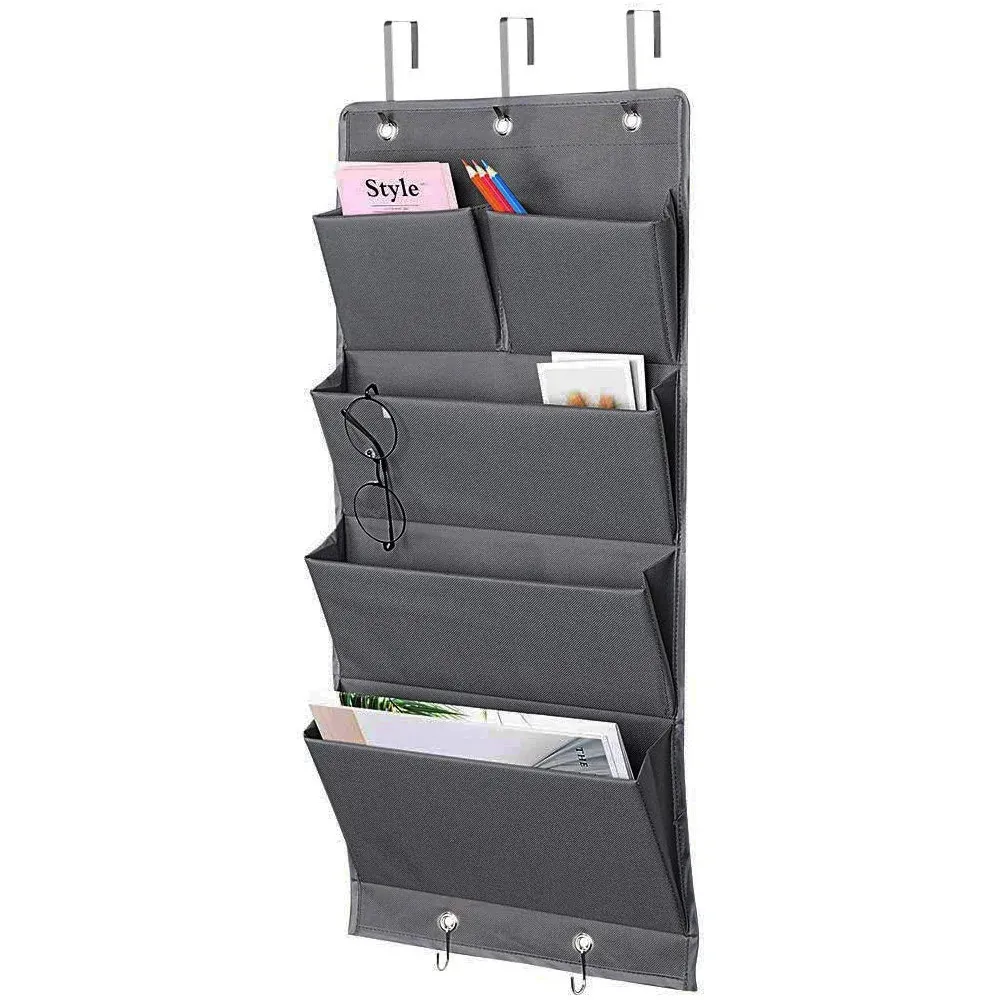 5 Pockets Over The Door Organizer Storage Hanging with Hooks Wall Mount Office Supplies File Folders School 240102