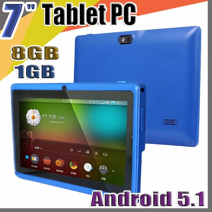 PC 20X tablets 7" 7 inch 1GB 8GB A33 Quad Core Tablet pc Allwinner Android 5.1 Capacitive WIFI Dual Camera facebook Q88 flash C7PB