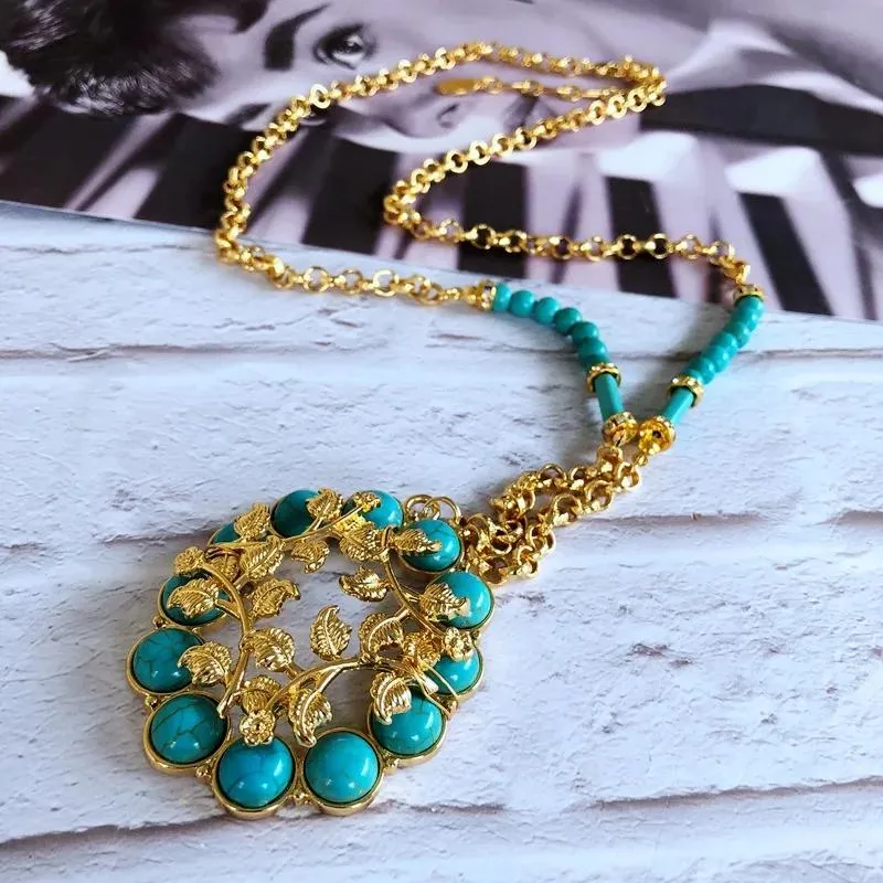 SETS SHEILABOX OUMALA STANDARD PLATED REAL GOLD TURQUOSE Pendant Long Necklace B86