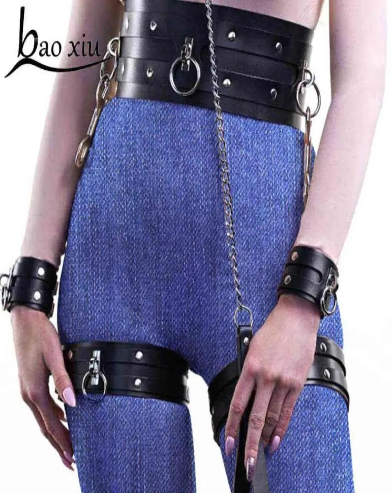 Ceinture Sexy femmes en cuir Goth jambe jarretière corps sangle harnais ceinture taille Bondage cuisse Cage érotique jarretelle large ceinture683464858373